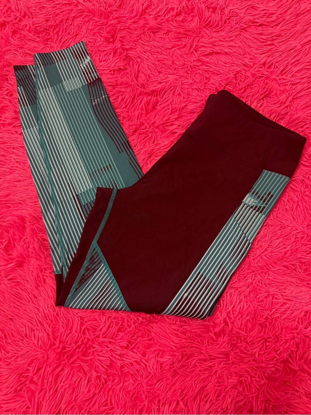 Asics Black Leggings with Teal Striped Panels